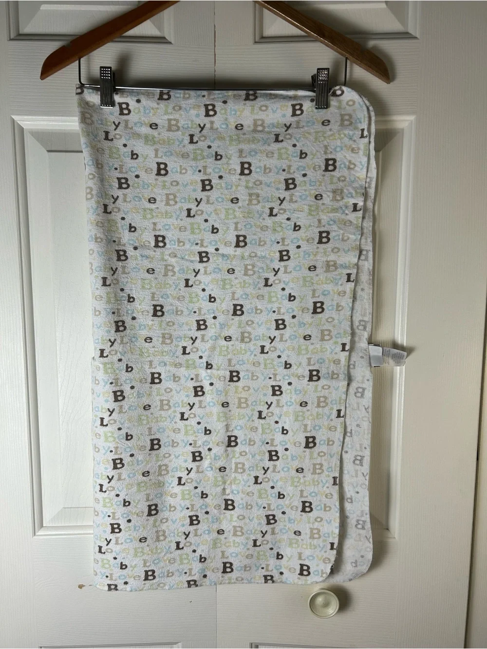 Just Born Baby Love Receiving Blanket Brown Polka Dots Flannel White Blue Green